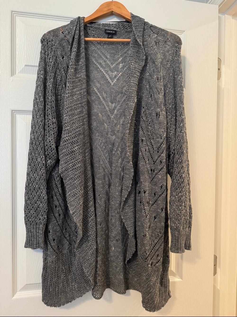 torrid Gray Open-Front Pointelle Knit Cardigan